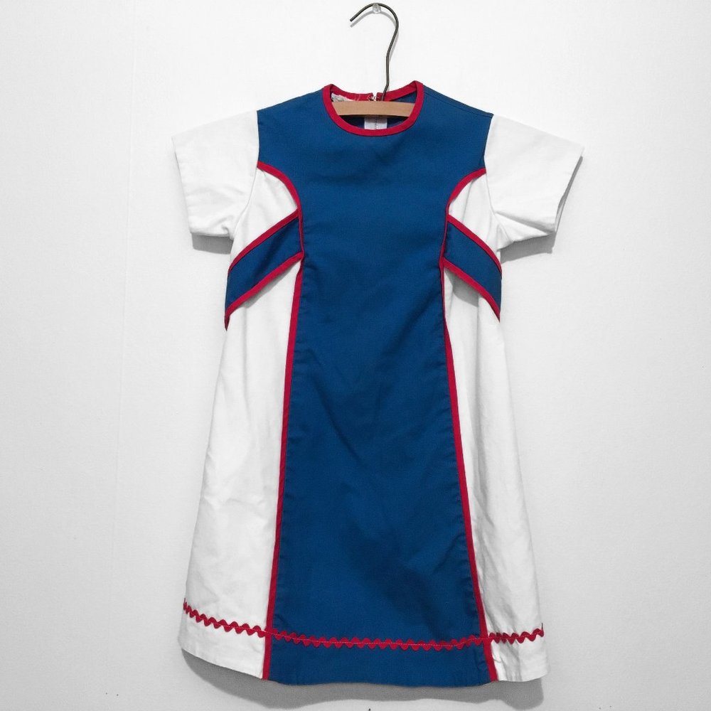 Vintage 60s Mod GIRL'S Dress by Kate Greenaway in Red, White & Blue